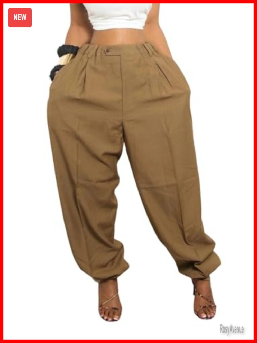 Harem Pants Casual Baggy Flowy Elastic Waist Parachute Pants with Pockets